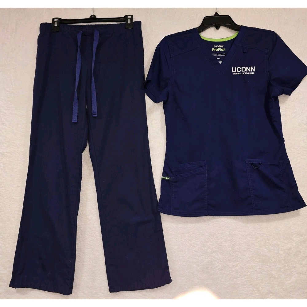 Landau ProFlex Womens Scrub Set For UConn School of Nursing Navy Blue Size Small